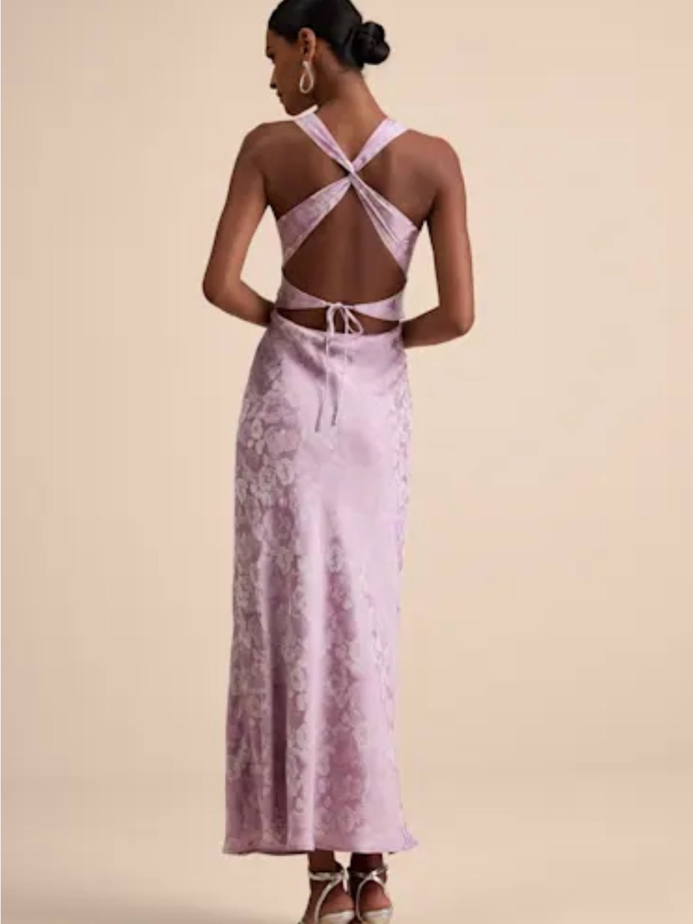 NWT Lulus Lavender Pink Floral Jacquard Halter Maxi Dress Sz L